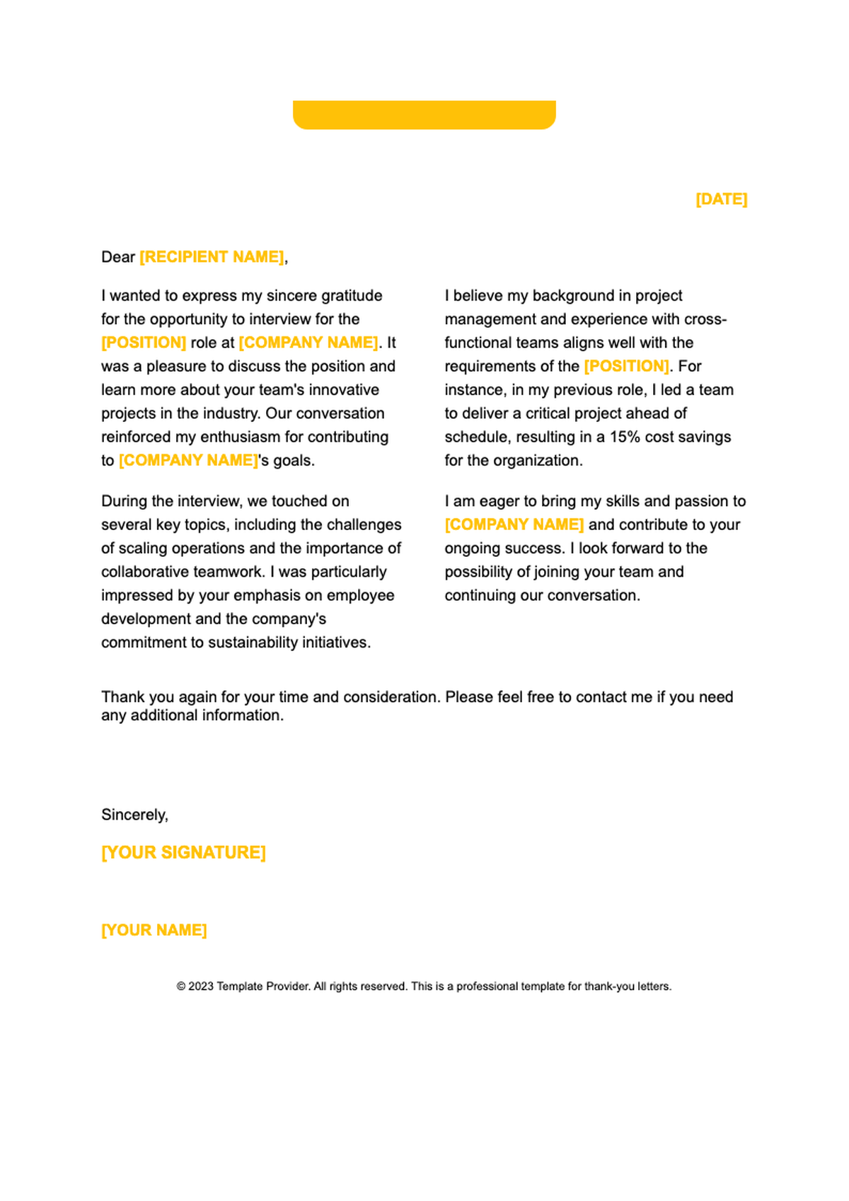 Professional follow up cover letter template with yellow accent header_variant_2